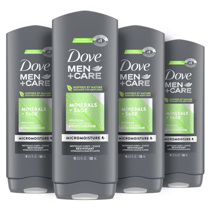 Picture of Dove Men+Care Body Wash Mineral + Sage 4 Count for Men's Skin Care Effectively Washes Away Bacteria While Nourishing Your Skin, 18 oz