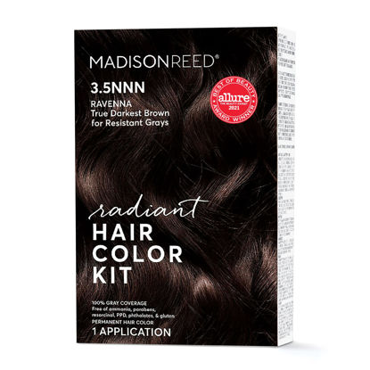 Picture of Madison Reed Radiant Hair Color Kit, Darkest Brown for 100% Gray Coverage of Resistant Gray Hair, Ammonia-Free, 3.5NNN Ravenna Brown, Permanent Hair Dye, Pack of 1