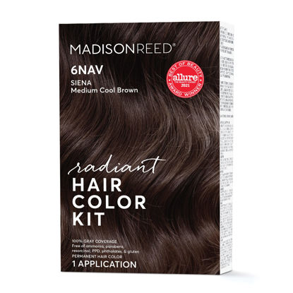 Picture of Madison Reed Radiant Hair Color Kit, Medium Smoky Brown for 100% Gray Coverage, Ammonia-Free, 6NAV Siena Brown, Permanent Hair Dye, Pack of 1