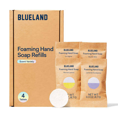 Picture of BLUELAND Foaming Hand Soap Tablet Refills - 4 Pack | Eco Friendly Products & Cleaning Supplies | Variety Pack Scents | Makes 4 x 9 Fl oz bottles (36 Fl oz total)