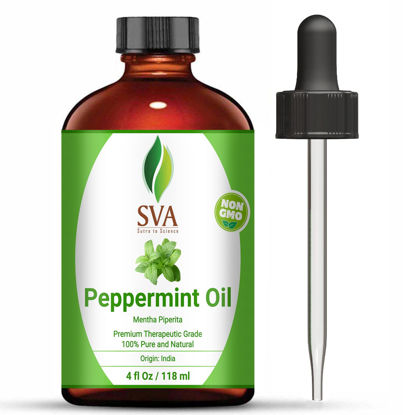 Picture of SVA Organics Peppermint Essential Oil 4 Oz - 100% Pure & Natural, Premium Therapeutic Grade Perfect for Diffuser, Skincare, Haircare, Aromatherapy, Body Massages