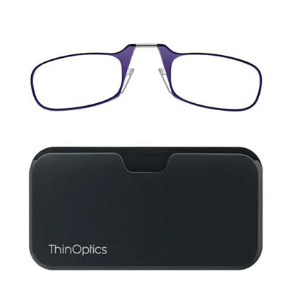 Picture of ThinOptics unisex-adult Reading Glasses + Black Universal Pod Case | Purple Frames, 2.00 Strength Readers Purple Frames / Black Case, 44 mm