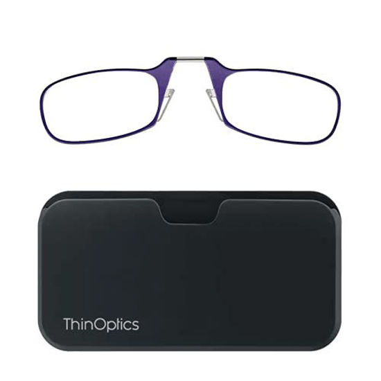 Picture of ThinOptics unisex-adult Reading Glasses + Black Universal Pod Case | Purple Frames, 2.00 Strength Readers Purple Frames / Black Case, 44 mm