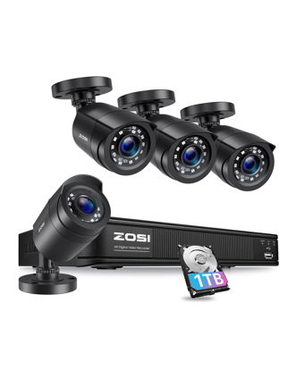 Picture of ZOSI H.265+1080p Home Security Camera System,8 Channel 5MP Lite Surveillance DVR with Hard Drive 1TB and 4 x 1080p Weatherproof CCTV Bullet Camera Outdoor Indoor with 80ft Night Vision, Motion Alerts