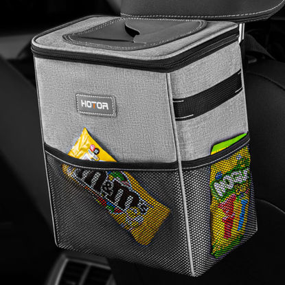 Picture of HOTOR Car Trash Can - Multifunctional Car Accessory for Interior Car Stuff Storage with Compact Design, Waterproof Car Organizer and Storage with Adjustable Straps, Magnetic Snaps (Light Gray)
