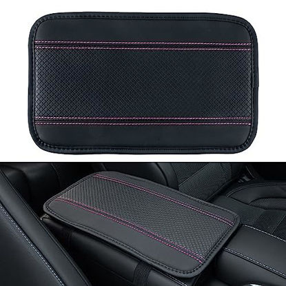Picture of Amiss Car Center Console Pad, Universal Waterproof Car Armrest Seat Box Cover, PU Leather Auto Armrest Cover Protector，Vehicle Interior Accessories fits SUV/Truck/Car (Black-Pink)