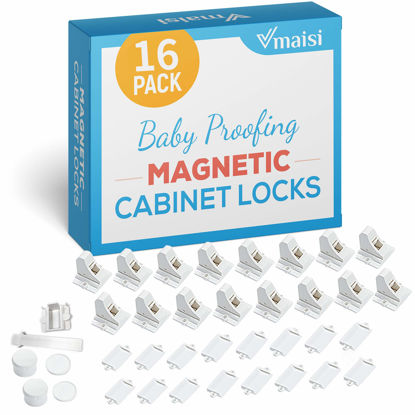 Picture of Vmaisi Adhesive Magnetic Locks for Cabinets & Drawers (16 Locks and 2 Keys)