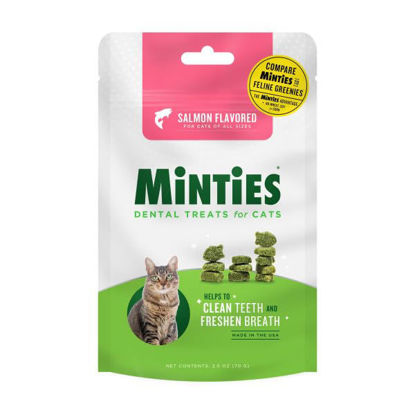 Picture of Minties Dental Treats for Cats, (Chicken/Salmon) Flavored Treats for Cats, Freshens Breath and Controls Tartar, 2.5oz