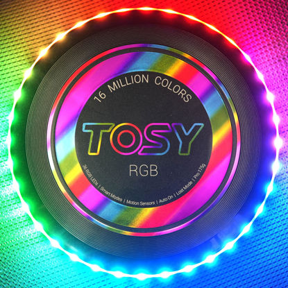 Picture of TOSY 16 Million Color Flying Disc - 36 RGB LEDs, Extremely Bright, Smart Modes, Countless Styles, Auto Light Up, Rechargeable, Perfect Birthday & Camping Gift for Men/Boys/Teens/Kids, 175g frisbees