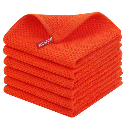 Picture of Homaxy 100% Cotton Waffle Weave Kitchen Dish Cloths, Ultra Soft Absorbent Quick Drying Dish Towels, 12x12 Inches, 6-Pack, Reddish Orange