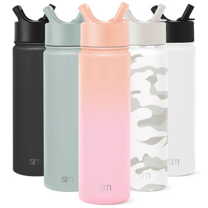 Picture of Simple Modern Water Bottle with Straw Lid Vacuum Insulated Stainless Steel Metal Thermos Bottles | Reusable Leak Proof BPA-Free Flask for Gym Sports | Summit Collection | 22oz, Sweet Peach
