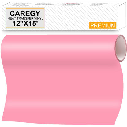 Picture of CAREGY HTV Heat Transfer Vinyl Iron on Vinyl 12 inch x15 Feet Roll Easy to Cut & Weed Iron on DIY Heat Press Design for T-Shirts Pink