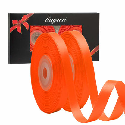 Picture of Solid Color Double Faced Orange Satin Ribbon 3/8" X 50 Yards, Ribbons Perfect for Crafts, Wedding Decor, Bow Making, Sewing, Gift Package Wrapping and More