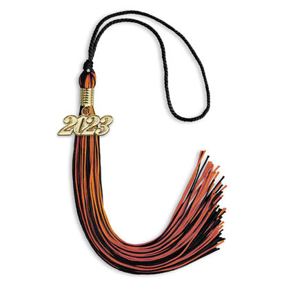 Picture of Endea Graduation Mixed Double Color Tassel with Gold Date Drop (Black/Orange, 2023)