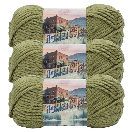 Picture of Lion Brand Yarn Hometown Yarn, Bulky Yarn, Yarn for Knitting and Crocheting, 3-Pack, Lakeland Olive