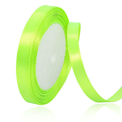 Picture of Solid Color Neon Green Satin Ribbon, 3/8 Inches x 25 Yards Fabric Satin Ribbon for Gift Wrapping, Crafts, Hair Bows Making, Wreath, Wedding Party Decoration and Other Sewing Projects