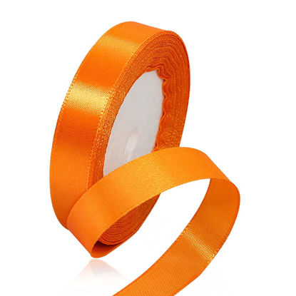 Picture of Solid Color Orange Satin Ribbon, 5/8 Inches x 25 Yards Fabric Satin Ribbon for Gift Wrapping, Crafts, Hair Bows Making, Wreath, Wedding Party Decoration and Other Sewing Projects