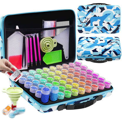 Picture of ARTDOT Diamond Painting Storage Containers, 60 Slots Diamond Painting Kits Accessories and Tools Portable Diamond Painting Organizer Case for 5D Diamond Beads Jewelry Rings (Blue)