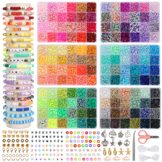 Quefe QUEFE 10160pcs, 120 Colors Clay Beads for Bracelet Making Kit, Flat  Beads for Girls 8-12, Polymer Heishi Beads for Jewelry Kit