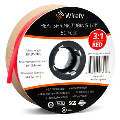 Picture of Wirefy 1/4" Heat Shrink Tubing - 3:1 Ratio - Adhesive Lined - Marine Grade Heat Shrink - Red - 50 Feet Roll