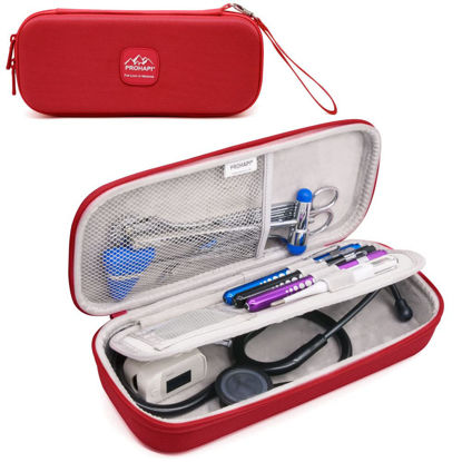 Picture of PROHAPI Hard Stethoscope Case, Large Stethoscope Carrying Case with ID Slot, Compatible with 3M Littmann/ADC/Omron/MDF Stethoscope Includes Mesh Pocket for Nurse Accessories (Fire Red)