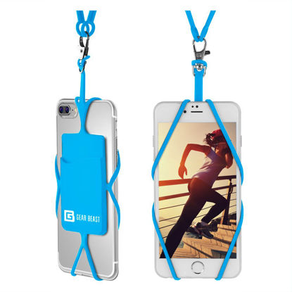 Picture of Gear Beast Cell Phone Lanyard - Universal Neck Phone Holder w/Card Pocket and Silicone Neck Strap - Compatible with Most Smartphones, Light Blue