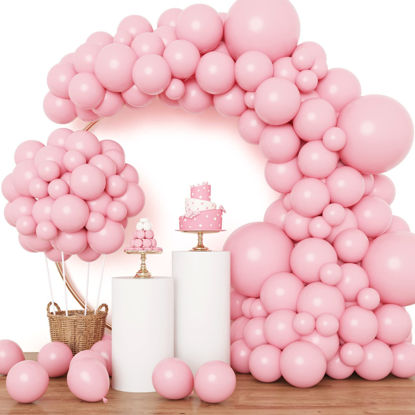 Picture of RUBFAC Pink Balloons 129pcs Light Pink Balloons Different Sizes 18 12 10 5 Inch Pastel Pink Balloons for Happy Birthday Wedding Anniversary Baby Shower Garland Arch Party Decoration