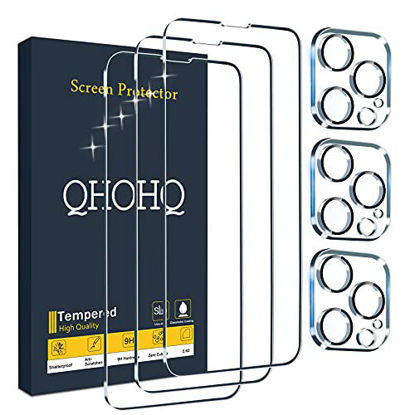 Picture of QHOHQ 3 Pack Screen Protector for iPhone 13 Pro Max 6.7" with 3 Pack Tempered Glass Camera Lens Protector, Ultra HD, 9H Hardness, Scratch Resistant, Easy Install - Case Friendly