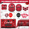 Picture of 2023 Red Black Graduation Party Decoration Supplies Kit - 227 PCS Class of 2023 Congrats Grad Disposable Tableware Set (Serve 24) & Decor Set - Paper Plates Cups Napkins Cutlery Tablecloth Backdrop Banner Balloon Garland Arch Kit for 2023 Graduation Decorations