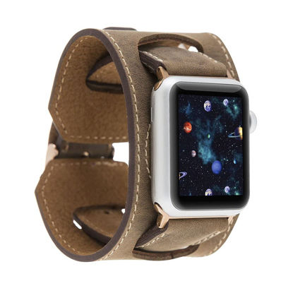 Picture of HARDISTON Apple Watch Cuffed Band 38mm for men & women, Handmade Genuine Leather, Replacement Band for iWatch Series 7 6 5 4 3 2 1 SE, Wrist Bracelet Arm Band, Small/Band-Camel
