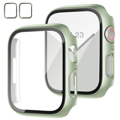 Picture of 2 Pack Case with Tempered Glass Screen Protector for Apple Watch Series 8 Series 7 45mm,JZK Slim Guard Bumper Full Coverage Hard PC Protective Cover Thin Case for iWatch 45mm Accessories,Light Cyan