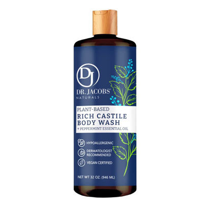 Picture of DR.JACOBS NATURALS All-Natural Castile Peppermint Body Wash with Plant-Based Ingredients - Gentle and Effective -Sulfate-Free, Paraben-Free and Cruelty-Free Formula for Nourished Skin (32 oz, 1 Pack)