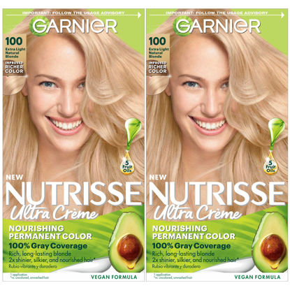 Picture of Garnier Hair Color Nutrisse Nourishing Creme, 100 Extra-Light Natural Blonde (Chamomile) Permanent Hair Dye, 2 Count (Packaging May Vary)