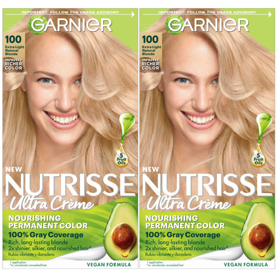 Picture of Garnier Hair Color Nutrisse Nourishing Creme, 100 Extra-Light Natural Blonde (Chamomile) Permanent Hair Dye, 2 Count (Packaging May Vary)