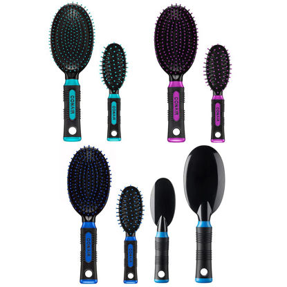 Picture of Conair Salon Results Hairbrush, 1 Travel Hairbrush and 1 Full-Sized Brush Included, Hairbrushes for Women and Men, Color May Vary, 2 Pack