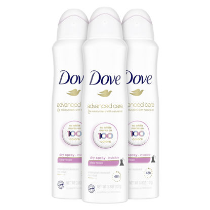 Picture of Dove Antiperspirant Deodorant Dry Spray No White Marks Clear Finish Invisible 48-Hour Sweat and Odor Protecting Deodorant for Women, 3.8 Ounce (Pack of 3)