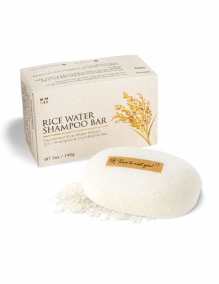 Picture of mimosu Rice Water Shampoo and Conditioner - 2 in 1 Fermented Rice Water for Hair Growth, Moisturizing, Unscented Vegan Solid Shampoo Bar for Hair, pH Balanced, Eco Friendly, Zero waste, 5oz