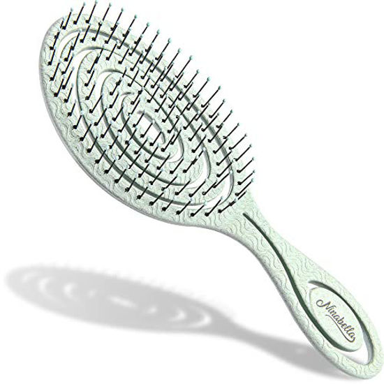 Picture of Ninabella Organic Detangling Hair Brush for Women, Men & Children - Does not Pull on Hair - Hair Straightening Brushes for Straight, Curly & Wet Hair - Unique Spiral Hairbrush Green