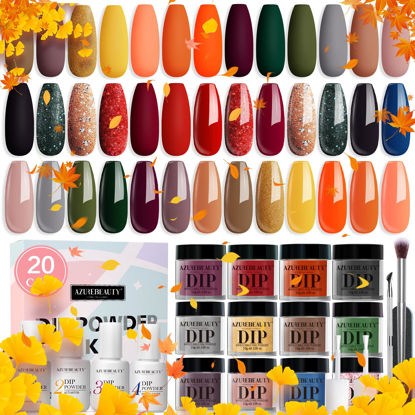 Picture of AZUREBEAUTY 29Pcs Dip Powder Nail Kit Starter All Seasons Nude Skin Tones Red Green Colors Acrylic Dipping Powder Liquid Set with Base/Top Coat for French Nails Art Manicure Beginner DIY Salon