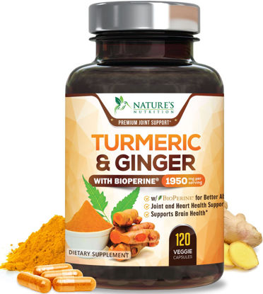 Picture of Turmeric Curcumin with BioPerine & Ginger 95% Standardized Curcuminoids 1950mg - Black Pepper for Max Absorption, Natural Joint Support, Nature's Tumeric Extract Supplement Non-GMO - 120 Capsules