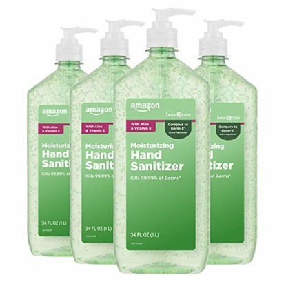Picture of Amazon Basic Care - Aloe Hand Sanitizer 62%, 34 Fl Oz (Pack of 4)