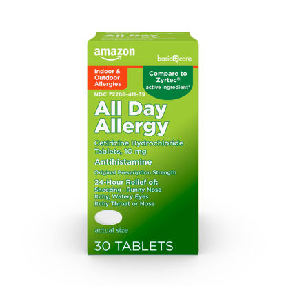 Picture of Amazon Basic Care All Day Allergy, Cetirizine Hydrochloride Tablets, 10 mg, Antihistamine, 30 Count
