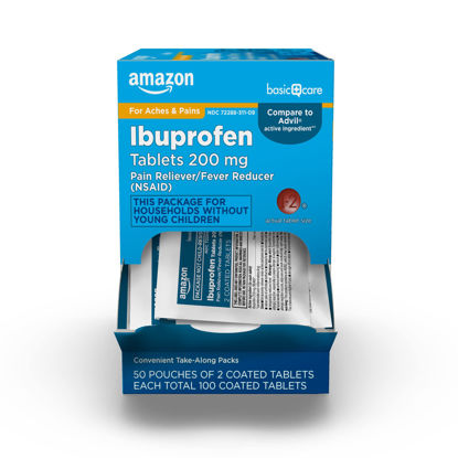 Picture of Amazon Basic Care Ibuprofen Tablets, 200 mg, Pain Reliever and Fever Reducer, 100 Count