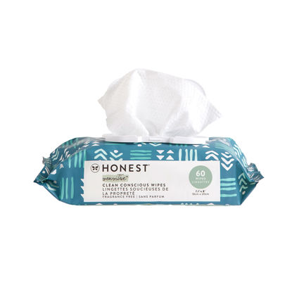 Picture of The Honest Company Clean Conscious Wipes | 99% Water, Compostable, Plant-Based, Baby Wipes | Hypoallergenic, EWG Verified | Balance Blues, 60 Count