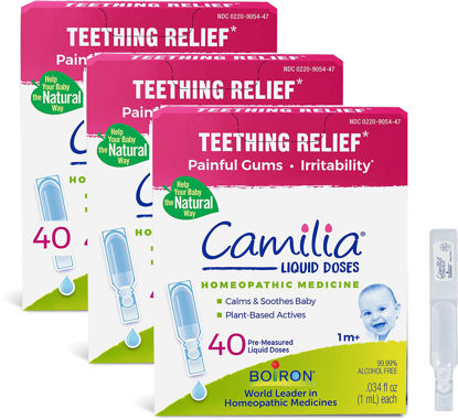 Picture of Boiron Camilia Drops 40 Count (Pack of 3) Relief of Painful or Swollen Gums and Irritability in Babies - for Daytime and Nighttime - Liquid Drop for Baby