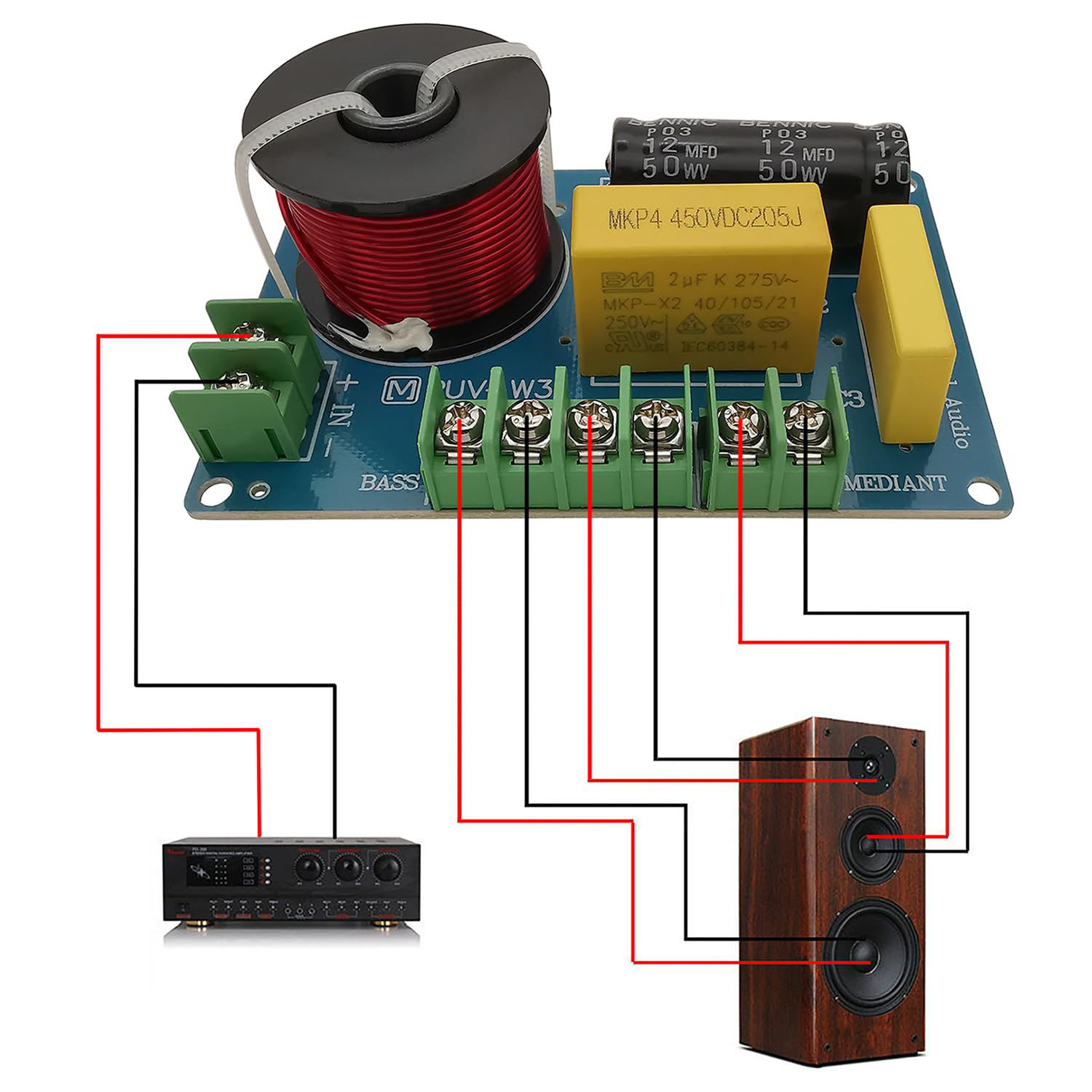 GetUSCart- 3 Way Speaker Crossover, PUV-W3 200W Passive Crossover for