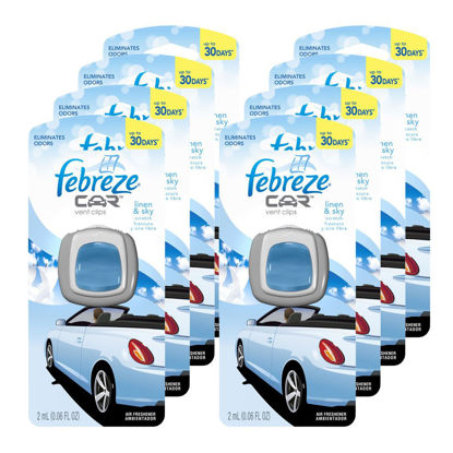 Picture of Febreze Car Vent Clips Air Freshener and Odor Eliminator, Linen and Sky Scent - 8 Pieces