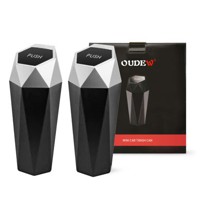 Picture of OUDEW 2 Packs Car Trash Can with Lid, New Car Dustbin Diamond Design, Leakproof Vehicle Trash Bin, Mini Garbage Bin for Automotive Car Home Office Kitchen Bedroom(Silver)