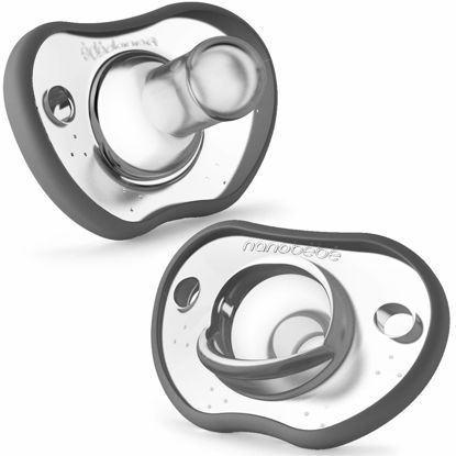Picture of Nanobebe Baby Pacifiers 0-3 Month - Orthodontic, Curves Comfortably with Face Contour, Award Winning for Breastfeeding Babies, 100% Silicone - BPA Free. Perfect Baby Registry Gift 2pk,Grey
