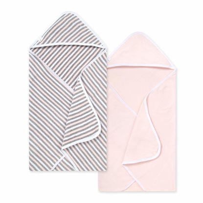 Picture of Burt's Bees Baby - Hooded Towels, Absorbent Knit Terry, Super Soft Single Ply, 100% Organic Cotton (Multi Stripe/Pink, 2-Pack)